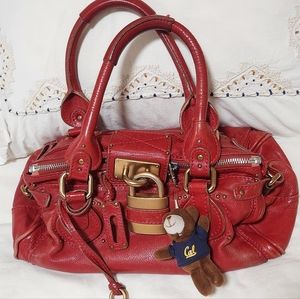 Chloe Paddington Large Key Lock Leather Handbag Holiday Red